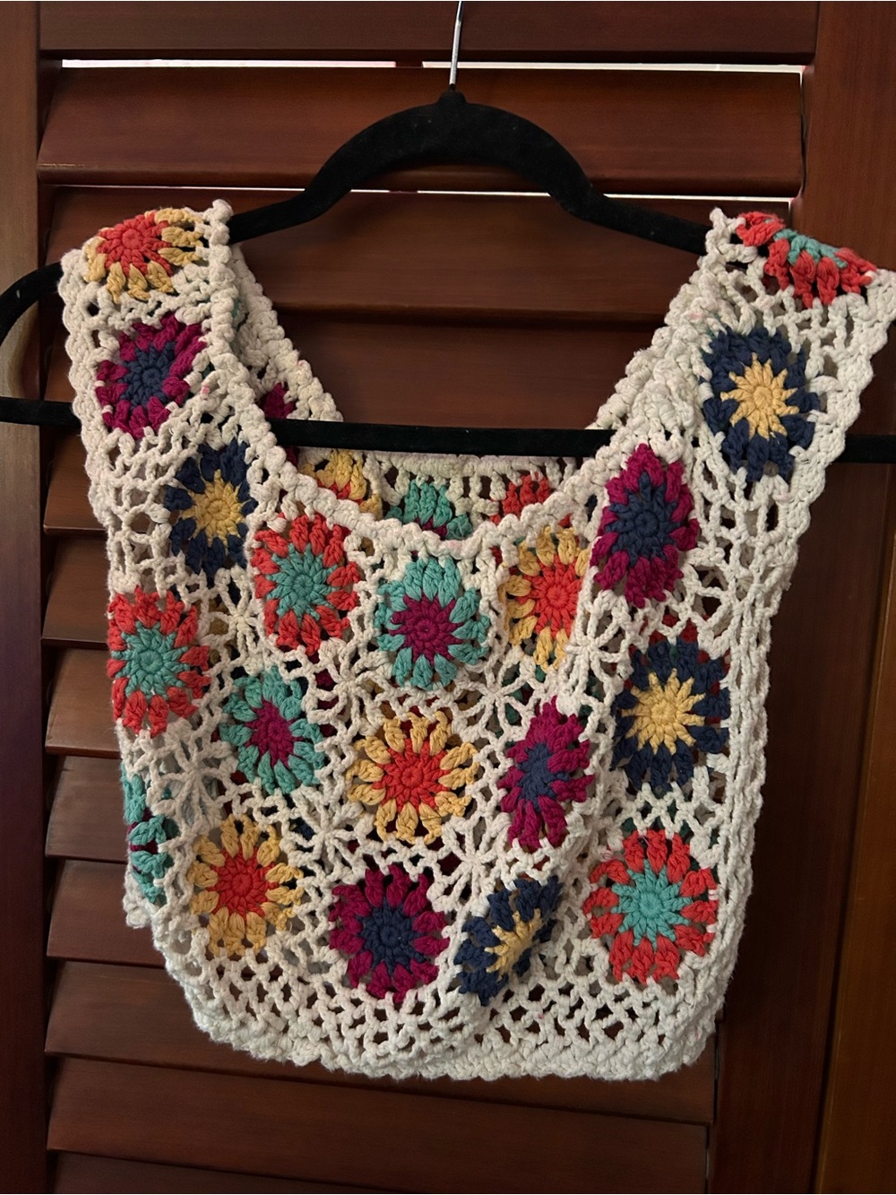 Source Unknown white Crochet Tank with Multicolor Floral Medallions